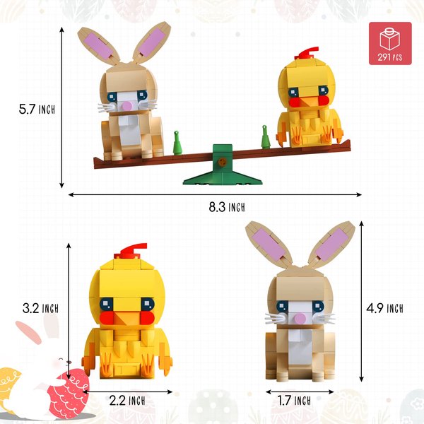 Nubee Easter Bunny and Chick Building Set, Cute Animal Rabbit Chicken Sitting on The See-Saw, Perfect for Easter Basket Toys Gifts for Kids Boys or Girls Age 6+ (291pcs)