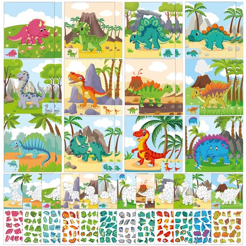 Gueevin 48 Set Dinosaur Sticker Books for Kids Make Your Own Dinosaur Stickers Ages 4-8 Sticker Paint Books Dinosaur Craft DIY Project Dinosaur Birthday Supplies Happy New Year Party Gift for Kids