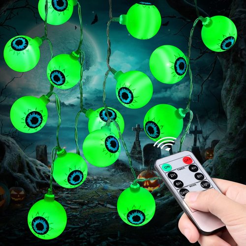Halloween Decorations 19.7Ft 40LED Eyeball String Lights with Timer Remote Battery Operated 8 Modes Light Halloween Decor Clearance for Home Indoor Outdoor Halloween Party Supplies Garden Yard Tree