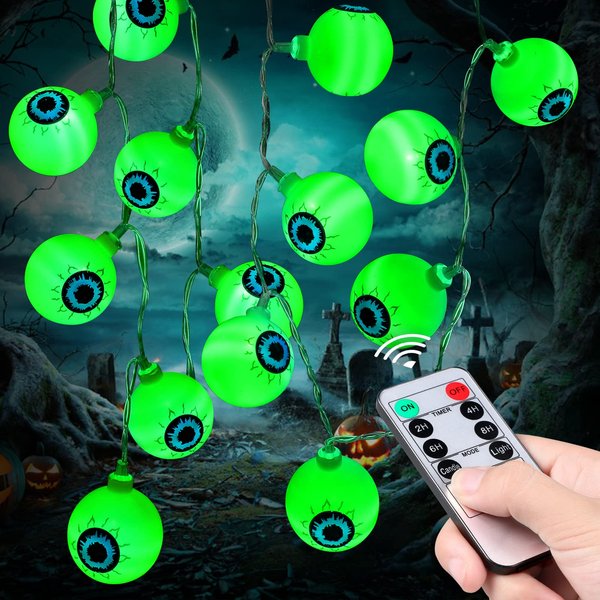 Halloween Decorations 19.7Ft 40LED Eyeball String Lights with Timer Remote Battery Operated 8 Modes Light Halloween Decor Clearance for Home Indoor Outdoor Halloween Party Supplies Garden Yard Tree
