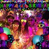 Neon Birthday Party Decorations Glow Neon Happy 40th Birthday Yard Sign Banner (UV Black Light Reactive) and 20Pcs Fluorescent Neon Birthday Balloons for Glow in The Dark Birthday Party Supplies