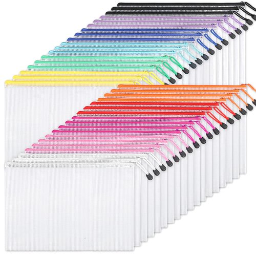 EOOUT 36pcs Mesh Zipper Pouch Bags Board Game Storage Zipper Bags for Organizing, Plastic Zipper Pouch in 11 Colors Letter Size A4 Size Puzzle Storage and Office Supplies