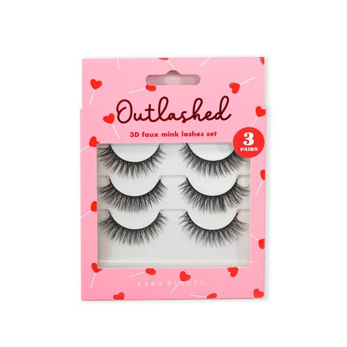 KARA BEAUTY VALENTINE'S OUTLASHED 3D Faux Mink Lashes 3 IDENTICAL PAIRS (LV3012)