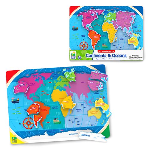 The Learning Journey: Lift & Learn Continents & Oceans - World Map Puzzle for Kids - Award Winning Toys
