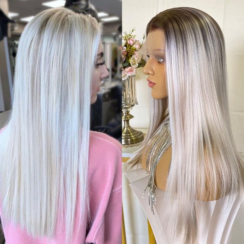 CIMITIKI Ash Blonde Wigs Highlight Platinum White Color Ombre Silver Hair Silk Straight 13x4 Lace...