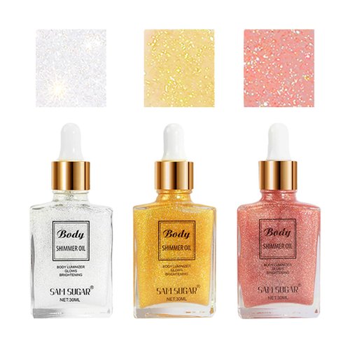 Body Shimmer Oil,Waterproof Long Lasting Moisturizing Bronze Body Luminizer Glow For Face & Body,Luxurious Illuminator Oil with Natural Origin Ingredients for Skin Glowing 1Fl Oz (SET)