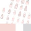 24Pcs French Tip Press on Nails Medium Almond GRITOSE Acrylic Fake Nails with 3D Bow Heart Charms Designs Stiletto Nail Tips Cute Nude Pink False Nails Full Cover Stick on Nails for Women Girls