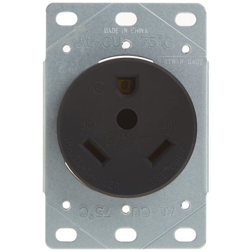 Legrand Pass & Seymour 3830CC6 30 Amp 125V 2 Pole 3 Wire Travel Trailer Power Outlet Flush Receptacle for RV, NEMA TT30, Black (1 Count)