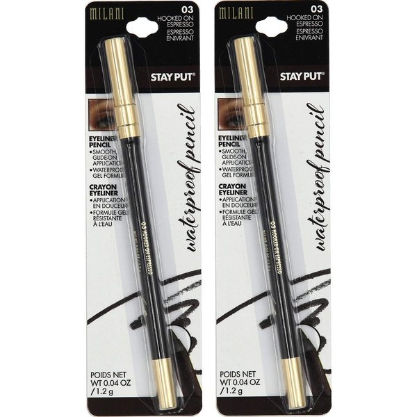 Milani Pack of 2 Stay Put Waterproof Eyeliner Pencil, Hooked on Espresso (03)