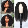 UNICE V Part Kinky Curly Wigs Human Hair Glueless No Leave Out Upgrade U part Wigs Afro Kinky Curly V Shape Human Hair Wig with Clips No Sew in 150% Density Natural Black Color 14 inch