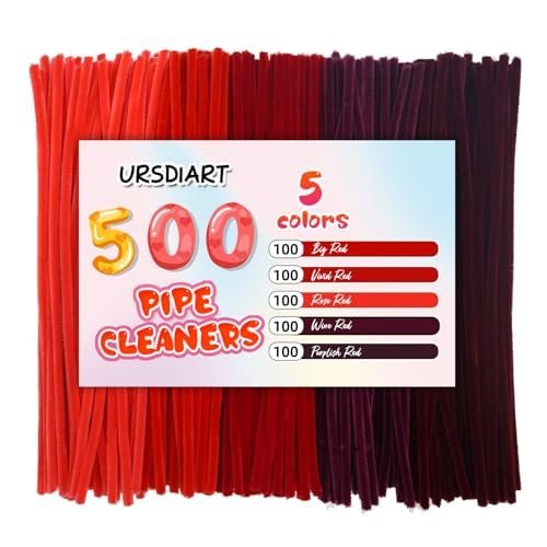 URSDIART 500pcs Pipe Cleaners Craft,7 Assorted Colors Red Pipe Cleaners for Crafts, Christmas Craft Pipe Cleaners, Chenille Stems for Art and Craft Supplies DIY Creative Project