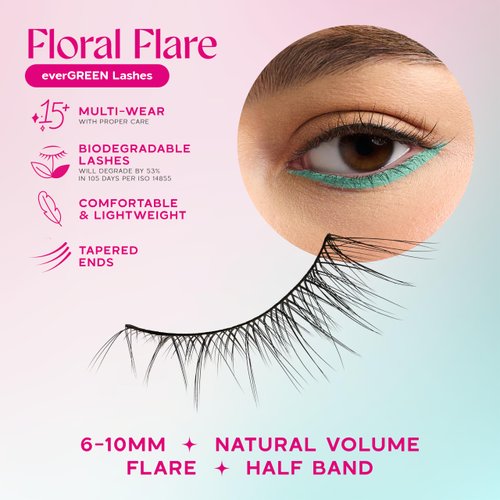everGREEN Plant Lashes | Half Lashes | Strip Lashes | Natural Wispy Lashes | Fake Eyelashes | Plant-Based Fibres | Flared & Natural Volume (Floral Flare) Half Lash