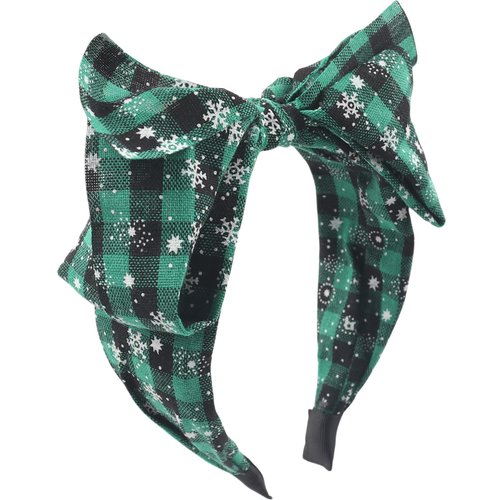 HIFANMM Christmas Headband Green Xmas Plaid Snowflakes Hair Bands for Women Girls, Bow Top Knot Wide Headbands Winter Christmas Holiday Party Outfits Decoration Accessories