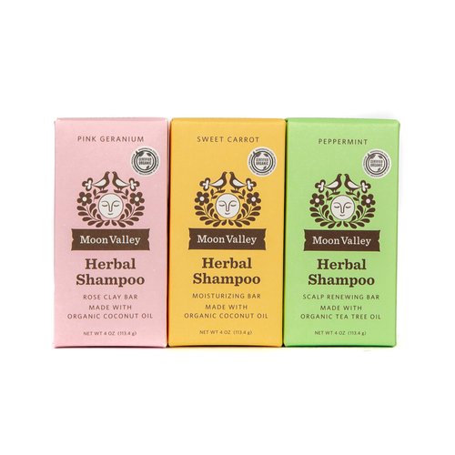 Moon Valley Organics HERBAL SHAMPOO BAR - PINK GERANIUM, SWEET CARROT, PEPPERMINT (3PACK)