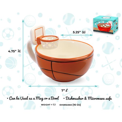 MAX'IS Creations The Mug with a Hoop Basketball Mug Novelty Hot Chocolate Coffee Mug w Mini Hoop Sports Cereal Bowl Coach Gift Basketball gifts for Boys 8-12 12-14 Basketball Accessories 16oz