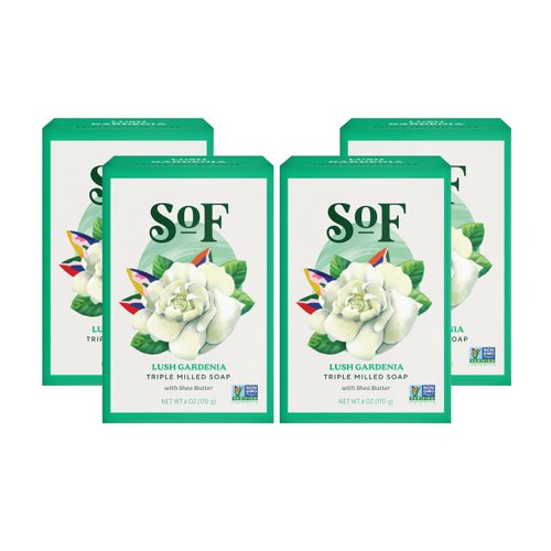 Lush Gardenia Clean Bar Soap by South of France Clean Body Care | Triple-Milled French Soap with Organic Shea Butter + Essential Oils | Vegan, Non-GMO Body Soap | 6 oz Bar ? 4 Pack