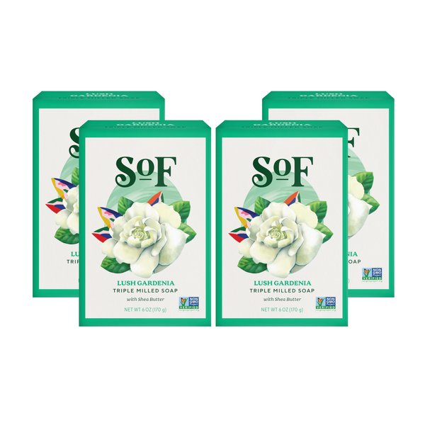 Lush Gardenia Clean Bar Soap by South of France Clean Body Care | Triple-Milled French Soap with Organic Shea Butter + Essential Oils | Vegan, Non-GMO Body Soap | 6 oz Bar ? 4 Pack