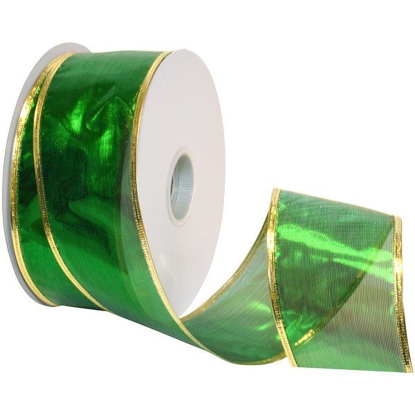 Morex Ribbon 7417.40/50 Morex Gleam 2.5" X 50 YD Wired Ribbon for Gift Wrapping, Emerald, Flower Bouquet Ribbons for Crafts, Valentines, Baby Showers, Graduation Baskets, and Wedding Decorations