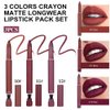 3 Colors Matt Nude Lipstick Lipliner Lip Crayons Pack Set,Velvet Moisture Smooth Matte Lipstick Pencils,Waterproof&Waterlasting,10#11#12#
