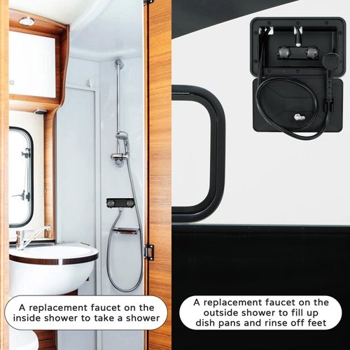 EXCELFU RV Shower Faucet, Camper Shower Faucet Replacement, 4" RV Shower Valve Diverter with Dual Knobs for Outside and Inside Bathroom Shower (Black)