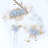 Dizila 20 Pieces Bridal Wedding Party Prom Rhinestone Pearl Light Blue Flower Hair Side Combs Slides+U-shaped Flower Hair Pins+Twist Spiral Pearl Hair Pins Headpieces for Brides Bridesmaids Women Girl