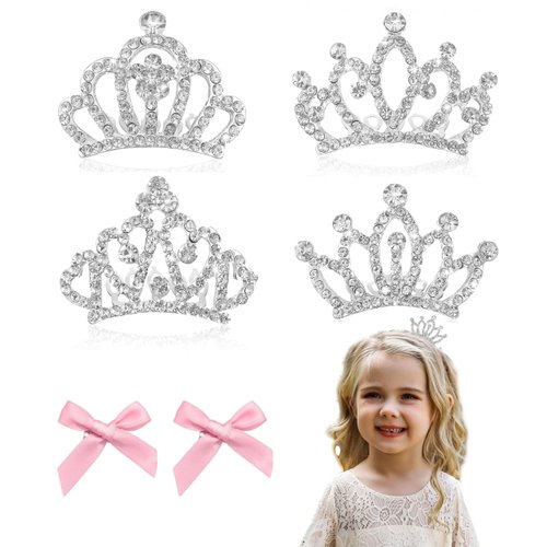 JINYEAH 4PCS Small Tiara Princess Hair Accessories Mini Tiara Small Crown Tiara for Little Girls Mini Tiara Princess Crown Coronas Para Niñas Crown Hair Clip for Weeding Birthday Princess Costume Party Cake Decoration