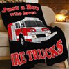 Fire Truck Blanket Soft Cozy Fire Engines Throw Blanket Gift for Boys Super Plush Warm Just a Boy Who Loves Fire Trucks Stuff Lightweight Fleece Flannel Gift Blankets for Kids Adults 50"X40"