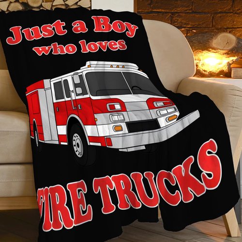 Fire Truck Blanket Soft Cozy Fire Engines Throw Blanket Gift for Boys Super Plush Warm Just a Boy Who Loves Fire Trucks Stuff Lightweight Fleece Flannel Gift Blankets for Kids Adults 50"X40"