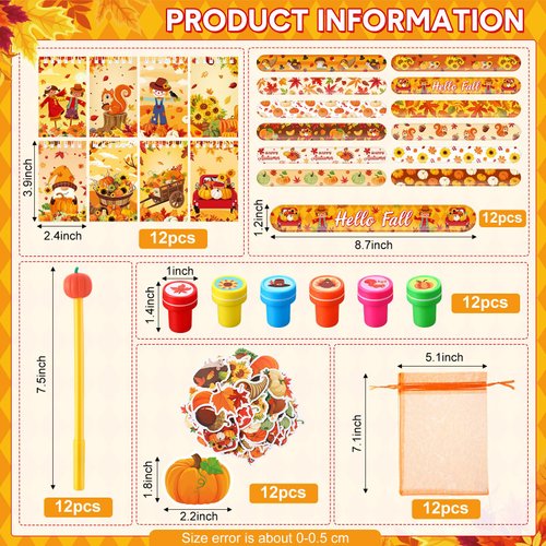 Seajan 110 Pcs Fall Party Favors Thanksgiving Party Favors Autumn Thanksgiving Piñata Stuffer Fall Thanksgiving Day Reward Gift Fall Goodie Bag Filler for Thanksgiving Day Fall Harvest Party Supplies