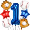 Baseball Balloons 1st Birthday Decorations for Boys, Baseball Party Decorations Baseball Sports Theme Party Supplies, 40 inch Foil Number Balloons Number 1 Balloon Blue Red White Sports Balloon Kits