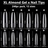 LuckForever 240pc XL Almond Gel X Nail Tips Clear Fake Nails Extra Long Almond Nail Tips Full Cover Artificial Fingernails XL Soft Gel False Nail Tips for Acrylic Nail Extension Press on Nail Making