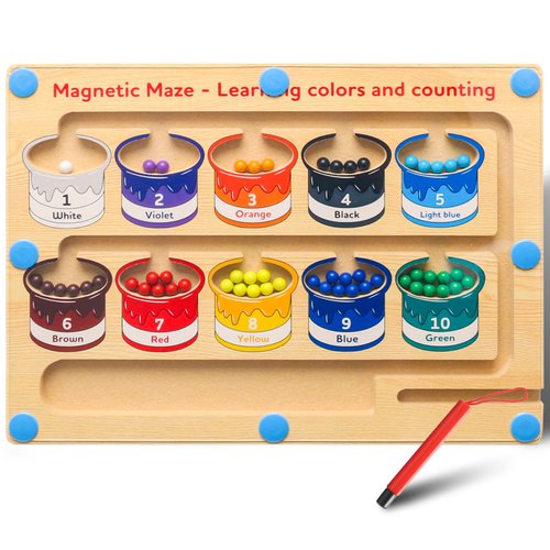 Solaradgy Magnetic Color and Number Maze Wooden Magnetic Sorting Board Montessori Magnetic Maze Board Magnetic Maze Toys Magnetic Maze Puzzle for Kids 3+ Years Old to Learn Colors and Counting