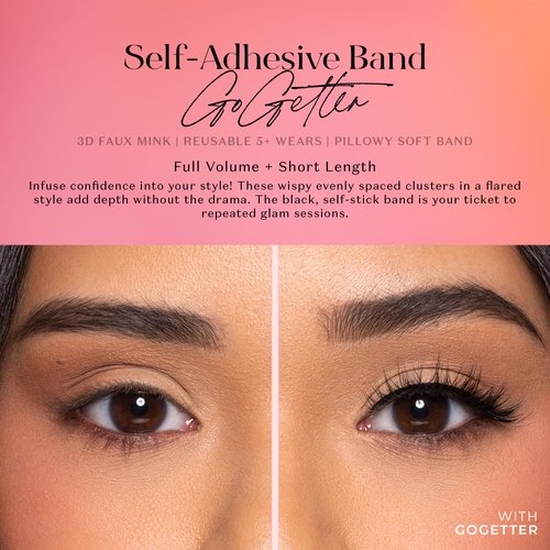 Lilly Lashes 3D Self Adhesive Eyelashes, No Lash Glue Needed, Body Heat Activated Press on Lashes, Reusable Self Adhesive Eyelashes Up to 5x, Natural Lashes, Easy to Apply & Remove (GoGetter)