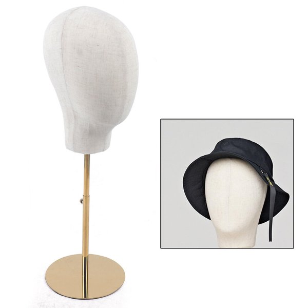 LYNICESHOP Hat Display Mannequin Head, Adjustable Display Stand Caps Wig Hats Display Holder Head Mannequin Stand Gold