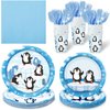 Zubebe 120 Pcs Penguin Birthday Party Disposable Tableware Set Penguin Paper Plates Napkins Winter Penguin Theme Dinnerware Decorations,serve for 24 Guests