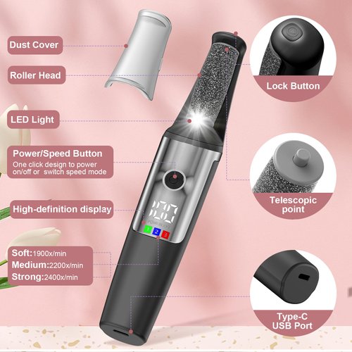 Electric Callus Removers for Feet, Smooth Pedicure Wand Rechargeable Electric Foot File,Professional Pedicure Tools for Dry, Dead, Cracked, Hard Skin, at Home Feet Spa Care Kit for Men & Women