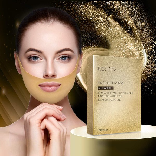 RISSING Face Lift Mask Double Chin Reducer Double Chin Lifting Mask Double Layer Anti Wrinkle Moisturizing Face Patch, Face Lifting Patch, for Face, Neck, Chin, Face Mask (5 pieces)…