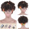 LEOSA Headband Wig with Bangs Head Wrap Wigs 2 in 1 Afro Wigs,Short Kinky Curly Wigs for Black Women Headwrap Wigs Afro High Puff with Bangs Wigs Synthetic Brown Wig with Multicolor Scarf Wigs
