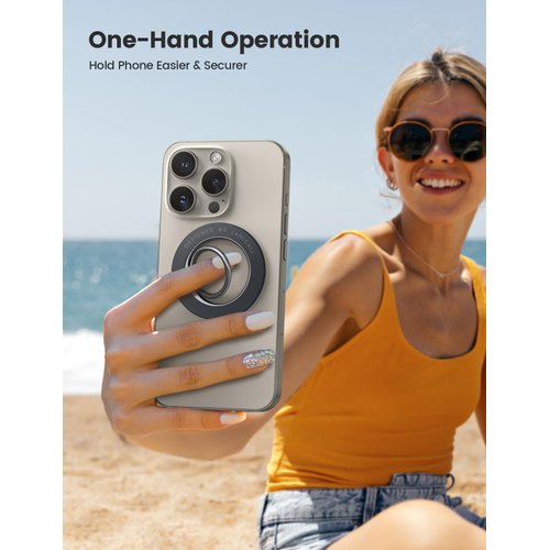 Lamicall Magnetic Phone Ring Holder for MagSafe, [Flexible 360° Rotation] Magnet Finger Ring Grip Stand Holder, Fit for iPhone 16 15 14 13 12, Pro, Pro Max, Plus, Mag Safe Accessories, Misty Black