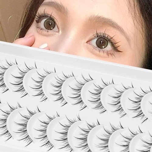 outopen Manga Lashes with Clear Band Japanese Anime Cosplay Eyelashes Asian False Eyelashes Natural Look Like Individual Clusters(B02-Asian Style | 9-13MM)