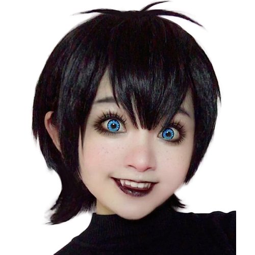Bopocoko Mavis Wig with Teeth Black Wigs for Mavis Costume Women Girls Short Straight Bob Hair Wig Natural Cute Wigs for Party Halloween BU197BK