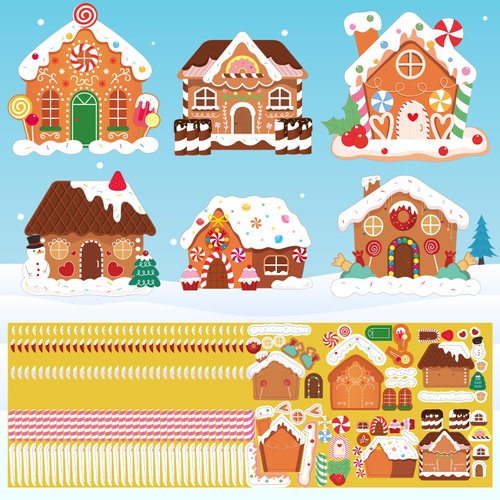 Make a Gingerbread House Stickers - 204Pcs DIY Christmas Stickers for Kids Toddlers Art Craft for Xmas Holiday Party Supply Water Bottle Envelopes Decor