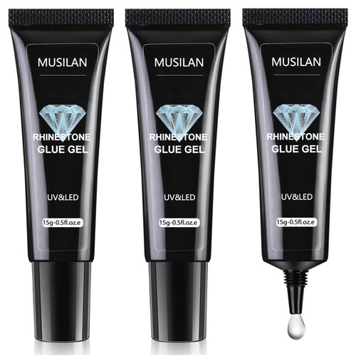 MUSILAN Nail Rhinestone Glue Gel for Nails,45g Super Strong Gel Nail Glue for Nail Glitters Nail Gems, Gel Nail Glue for Nail Jewels Nail Crystals Nail Decorations 3D Nail Adhesive Charms Sequins