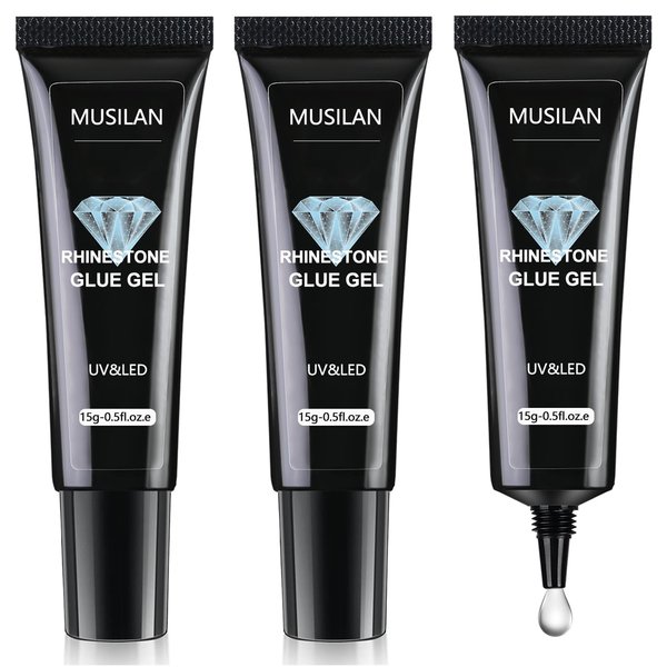 MUSILAN Nail Rhinestone Glue Gel for Nails,45g Super Strong Gel Nail Glue for Nail Glitters Nail Gems, Gel Nail Glue for Nail Jewels Nail Crystals Nail Decorations 3D Nail Adhesive Charms Sequins