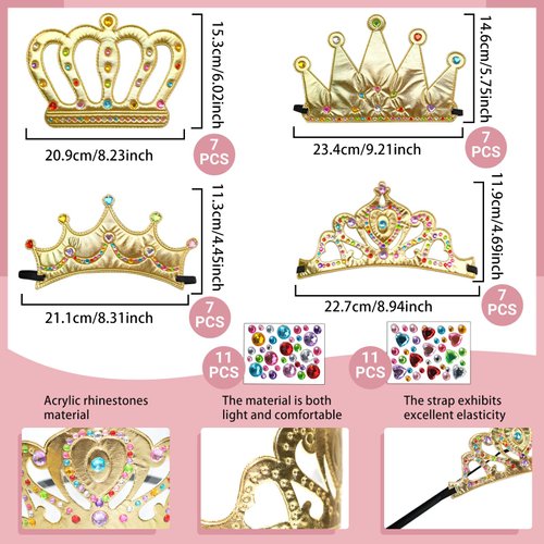 SENONAPO 50 Pcs Foam Crowns Kids Princess Tiaras Crowns Bulk with 2 Styles DIY Diamond Sticker Making Kits for Kids Birthday Party Supplies