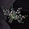 Teyglen Bridal Green Crystal Hair Comb Rhinestone Bride Wedding Hair Comb Sparkly Hair Piece Hair Accessories for Bride Bridal Side Comb Rhinestone Headpiece for Women Girls