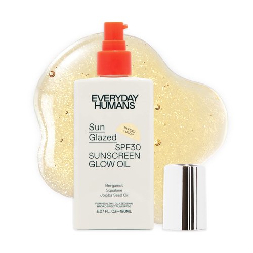Everyday Humans SPF30 Sheer Body Glow Oil with Gold Mica | Sun Glazed Hydrating UV Protection Vegan Cruelty Free 5.1 Fl Oz | Bergamot, Squalane, Jojoba Seed Oil | UVA/UVB Broad Spectrum Protection