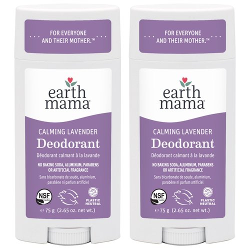 Earth Mama Calming Lavender Deodorant | Safe for Sensitive Skin, Pregnancy and Breastfeeding, Contains Organic Lavender, Calendula and Coconut Oil, No Baking Soda or Aluminum, 2.65-Ounce (2-Pack)