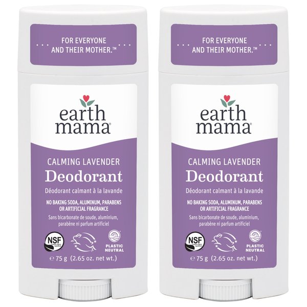 Earth Mama Calming Lavender Deodorant | Safe for Sensitive Skin, Pregnancy and Breastfeeding, Contains Organic Lavender, Calendula and Coconut Oil, No Baking Soda or Aluminum, 2.65-Ounce (2-Pack)