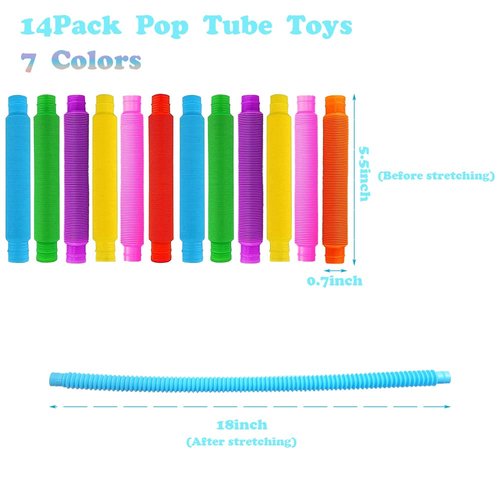 Pop Tubes, 14Pack Pop Tube Fidget Toys for Kids and Sensory Toys for Children and Adult, Fidget Tubes for Stress and Anxiety Relief, Learning Toys for Toddlers